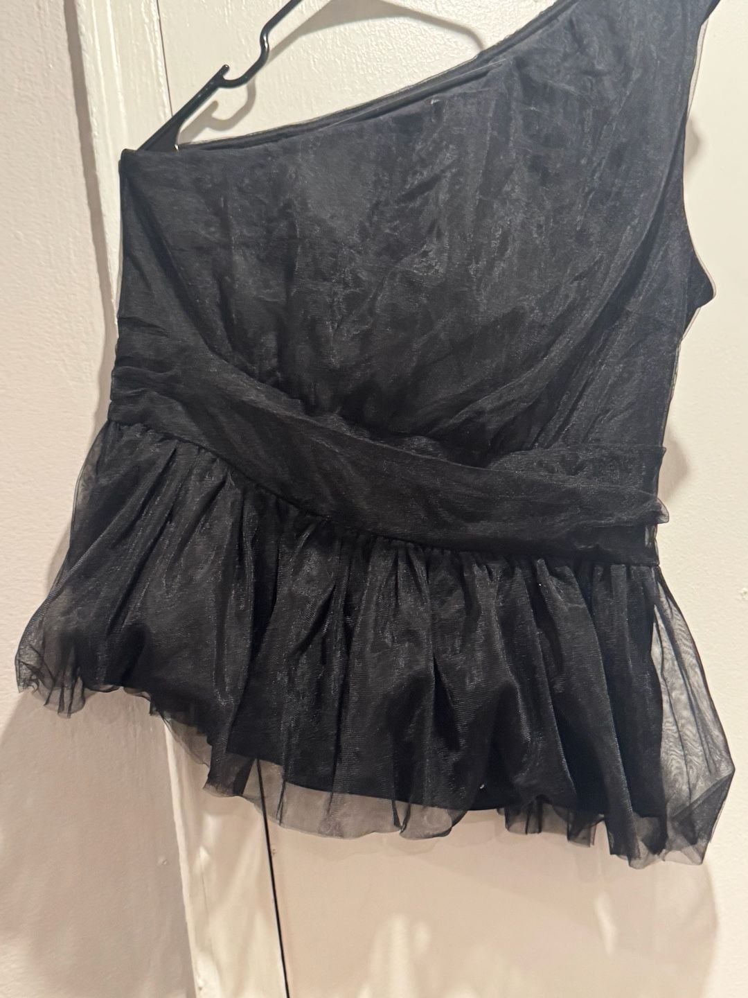 Kate Kasin Black One Shoulder Tulle Peplum Top Size L New with Tags 5