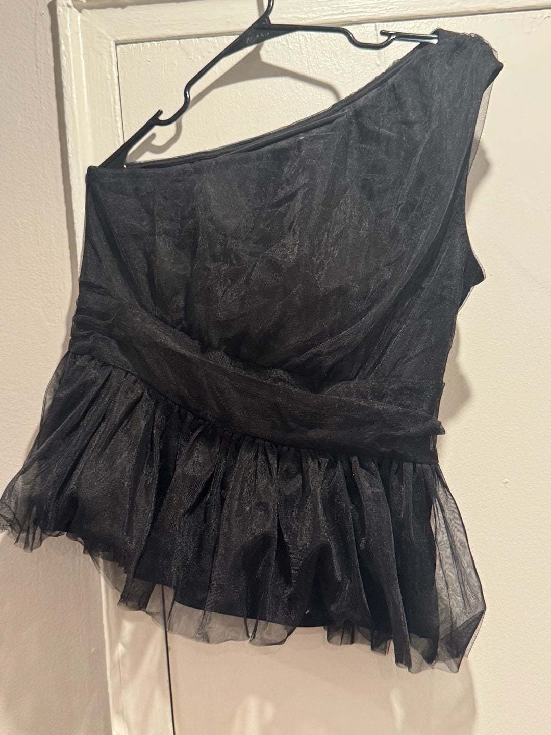 Kate Kasin Black One Shoulder Tulle Peplum Top Size L New with Tags 6