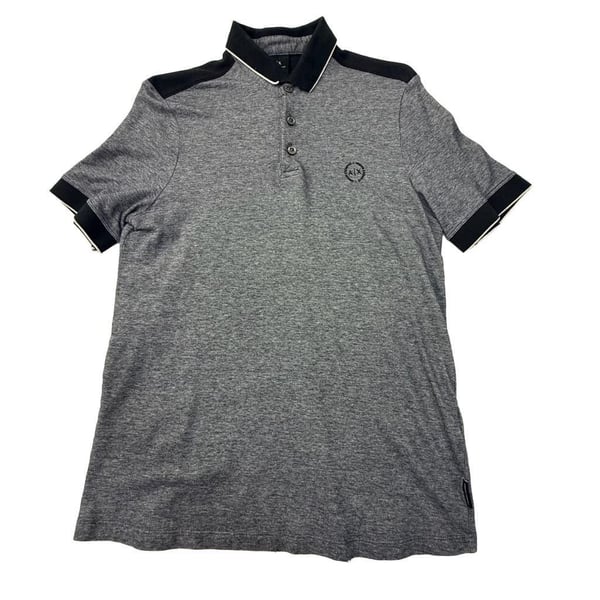 Armani Exchange Men's Heather Gray Black Contrast Polo Shirt Size M