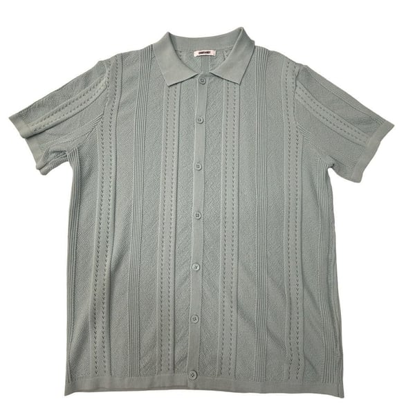Men's Short Sleeve Knit Shirt Casual Button Down Polo Shirt Ice Green Large