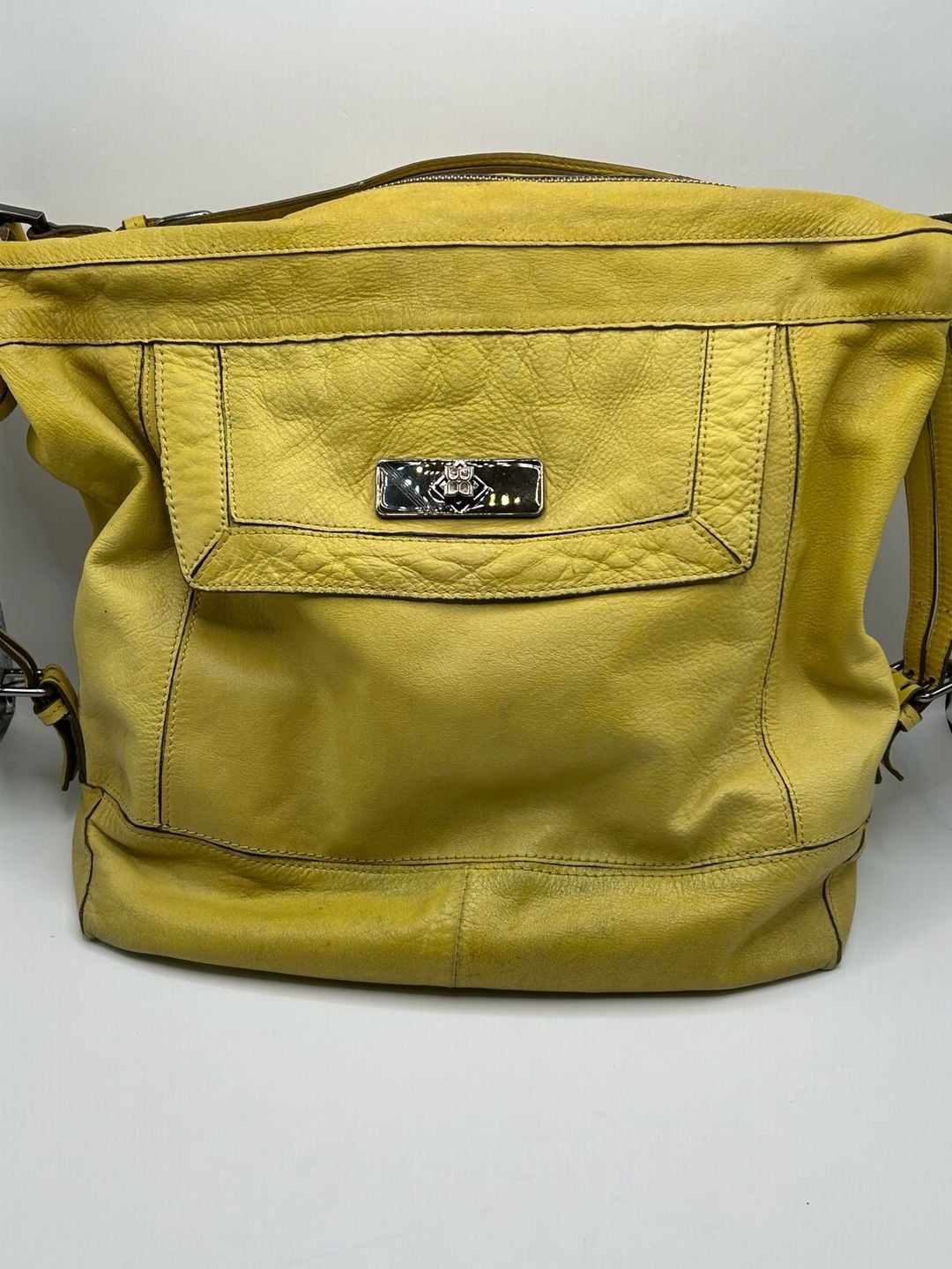 BCBGMAXAZRIA Yellow Leather Hobo Shoulder Bag with Metal Accent 2