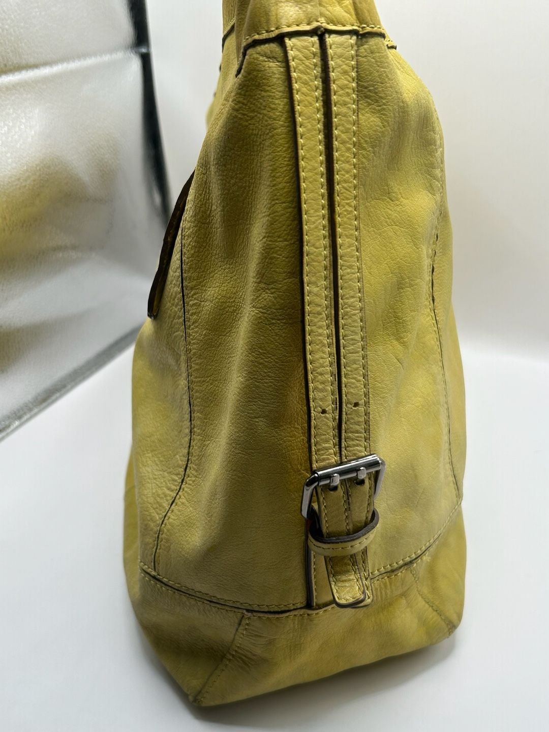 BCBGMAXAZRIA Yellow Leather Hobo Shoulder Bag with Metal Accent 3