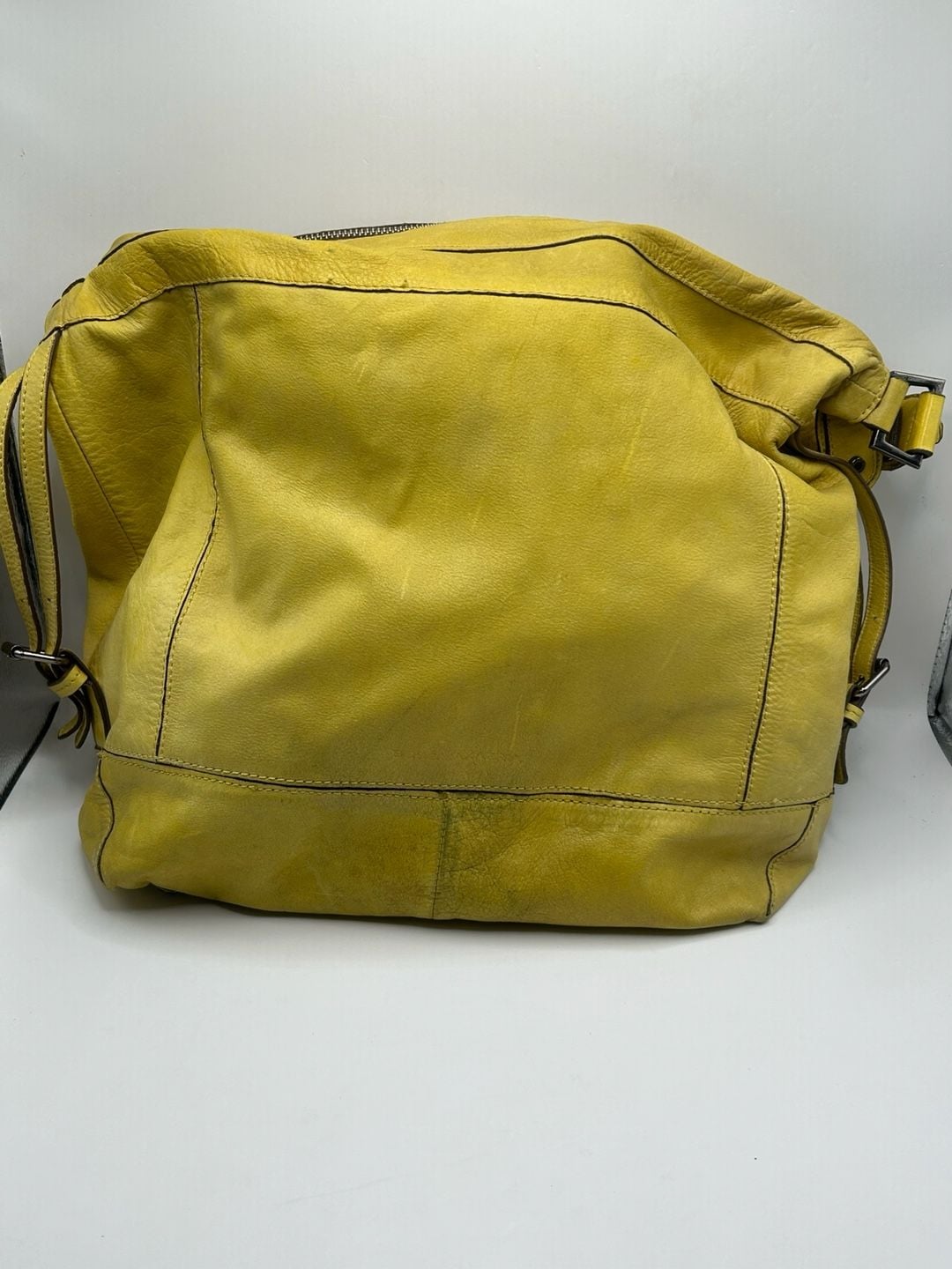 BCBGMAXAZRIA Yellow Leather Hobo Shoulder Bag with Metal Accent 4