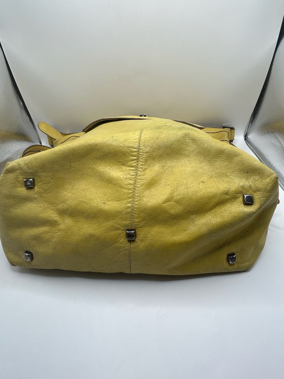 BCBGMAXAZRIA Yellow Leather Hobo Shoulder Bag with Metal Accent 5