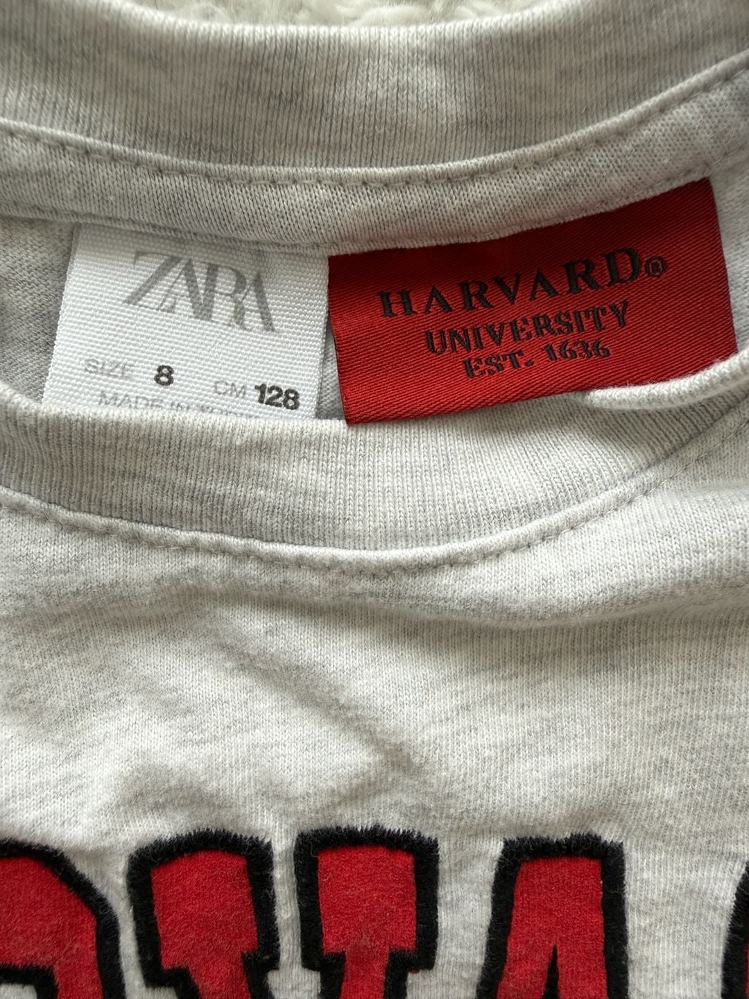 Zara Kids Harvard University Graphic T-Shirt Gray Size 8 3