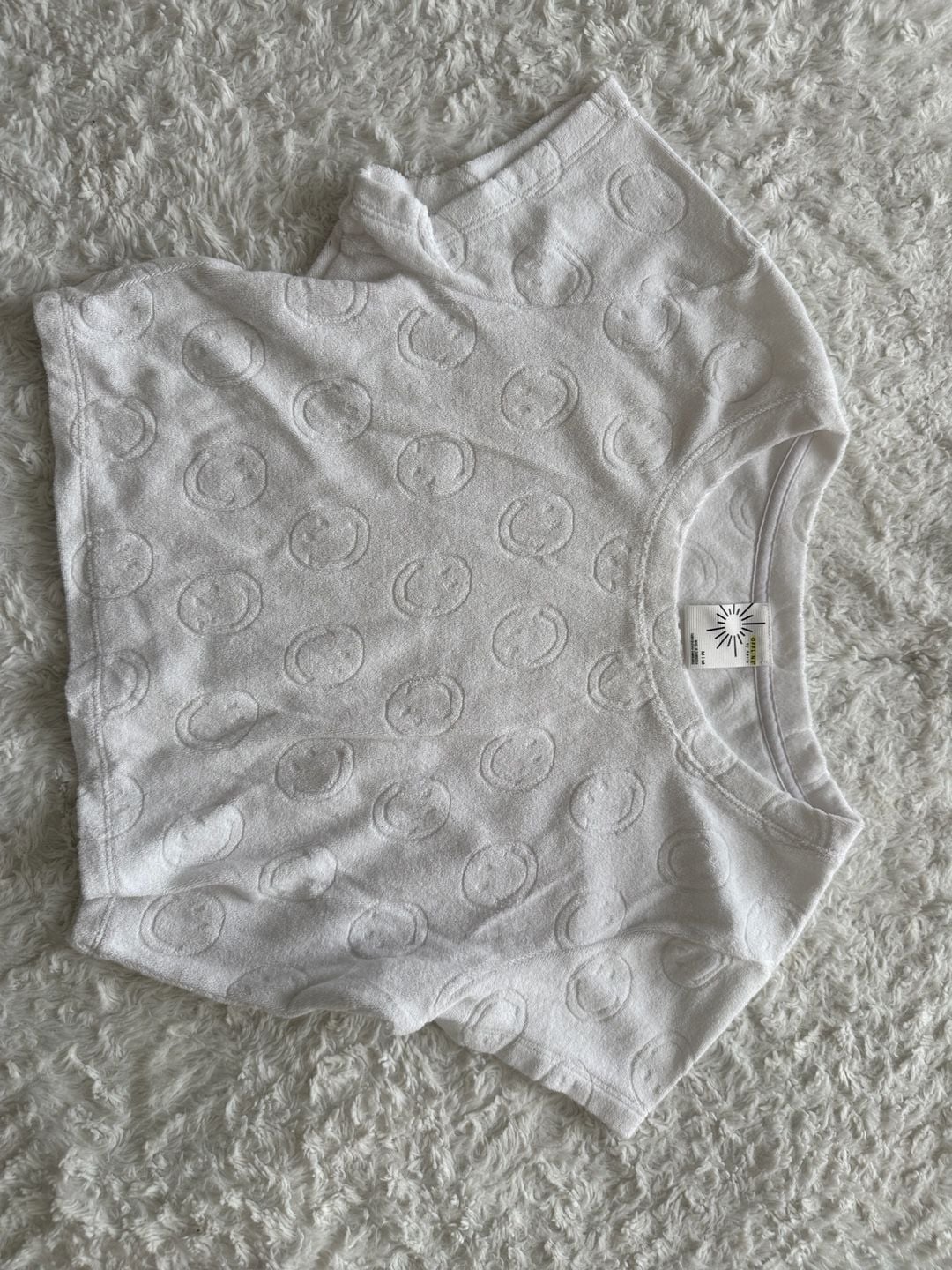 OFFLINE by Aerie White Terry Cloth Smiley Face Cropped T-Shirt Size M 2