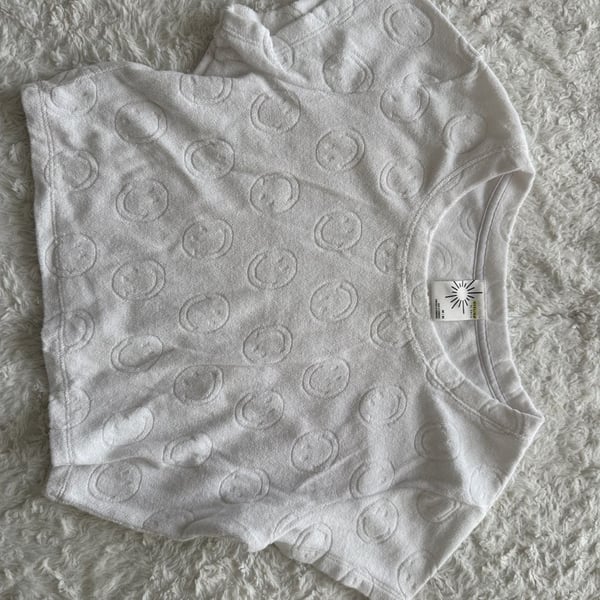OFFLINE by Aerie White Terry Cloth Smiley Face Cropped T-Shirt Size M