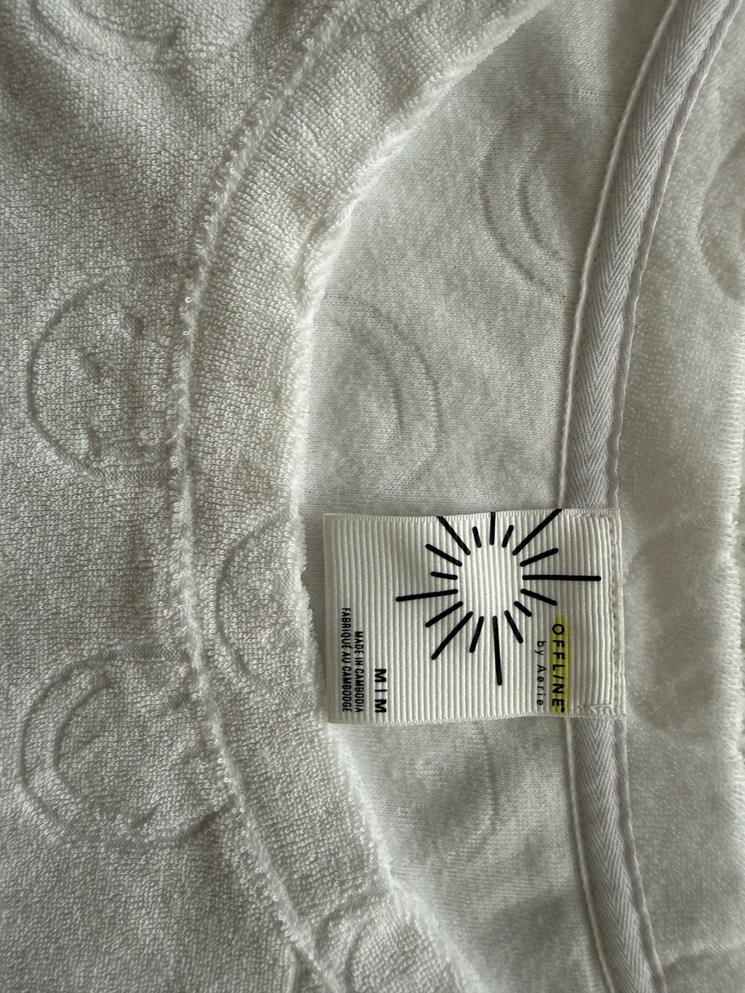 OFFLINE by Aerie White Terry Cloth Smiley Face Cropped T-Shirt Size M 3