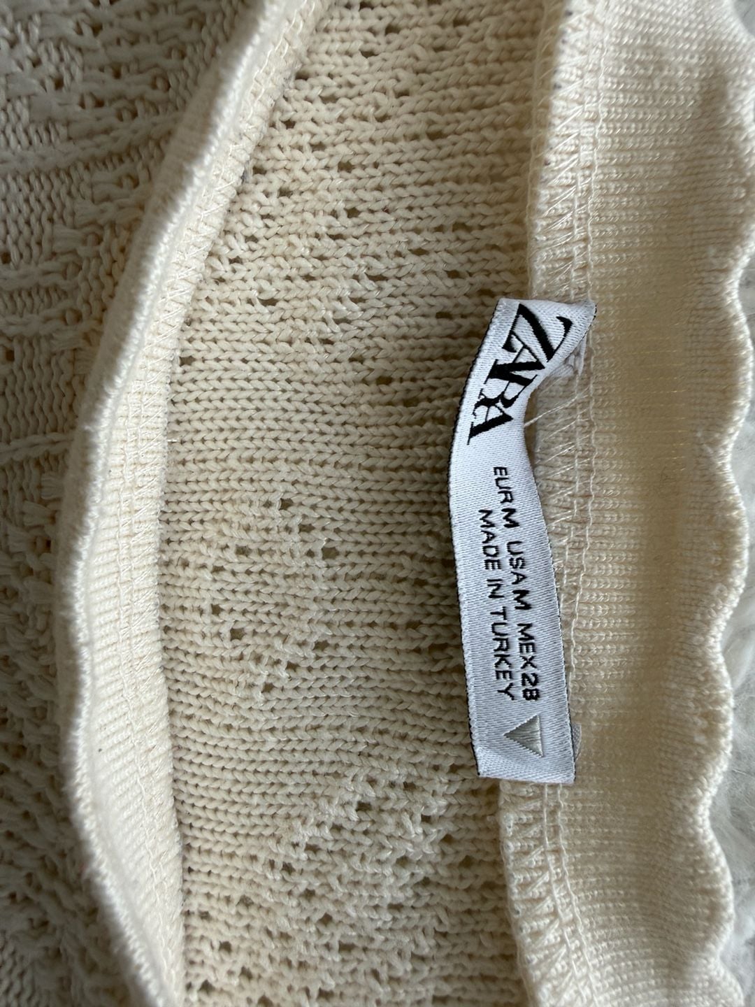 Zara Ivory Open Crochet Knit Jacquard Short Sleeve Top Blouse Size M 3