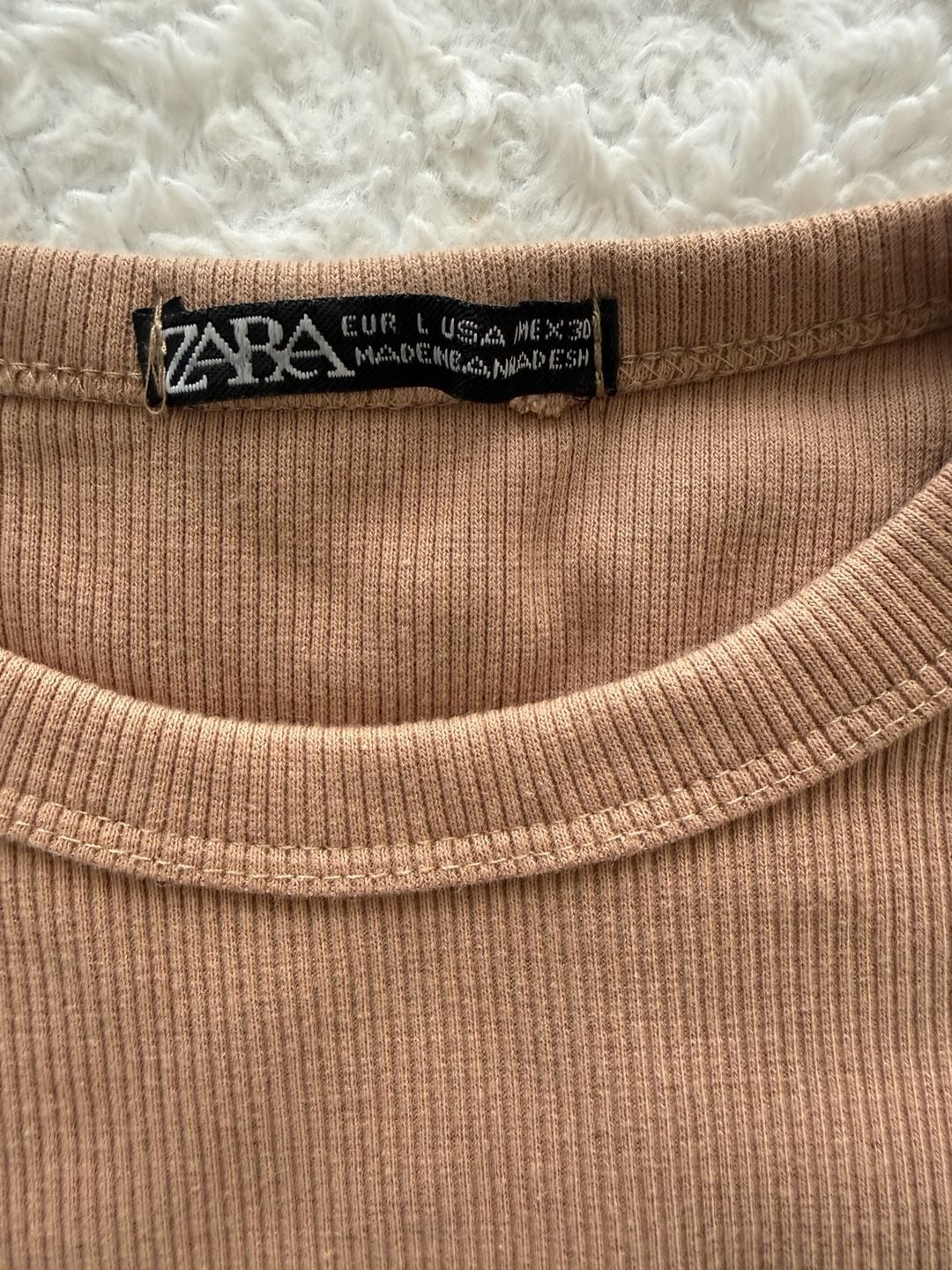 Zara Ribbed Short Sleeve T-Shirt Dark Tan Size L 3