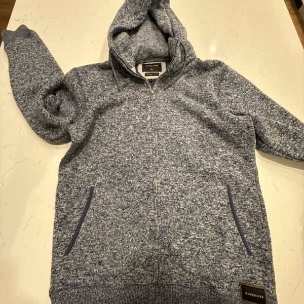 Quiksilver Keller Zip Up Hooded Knit Sweater Jacket Blue Heather Men's Size L