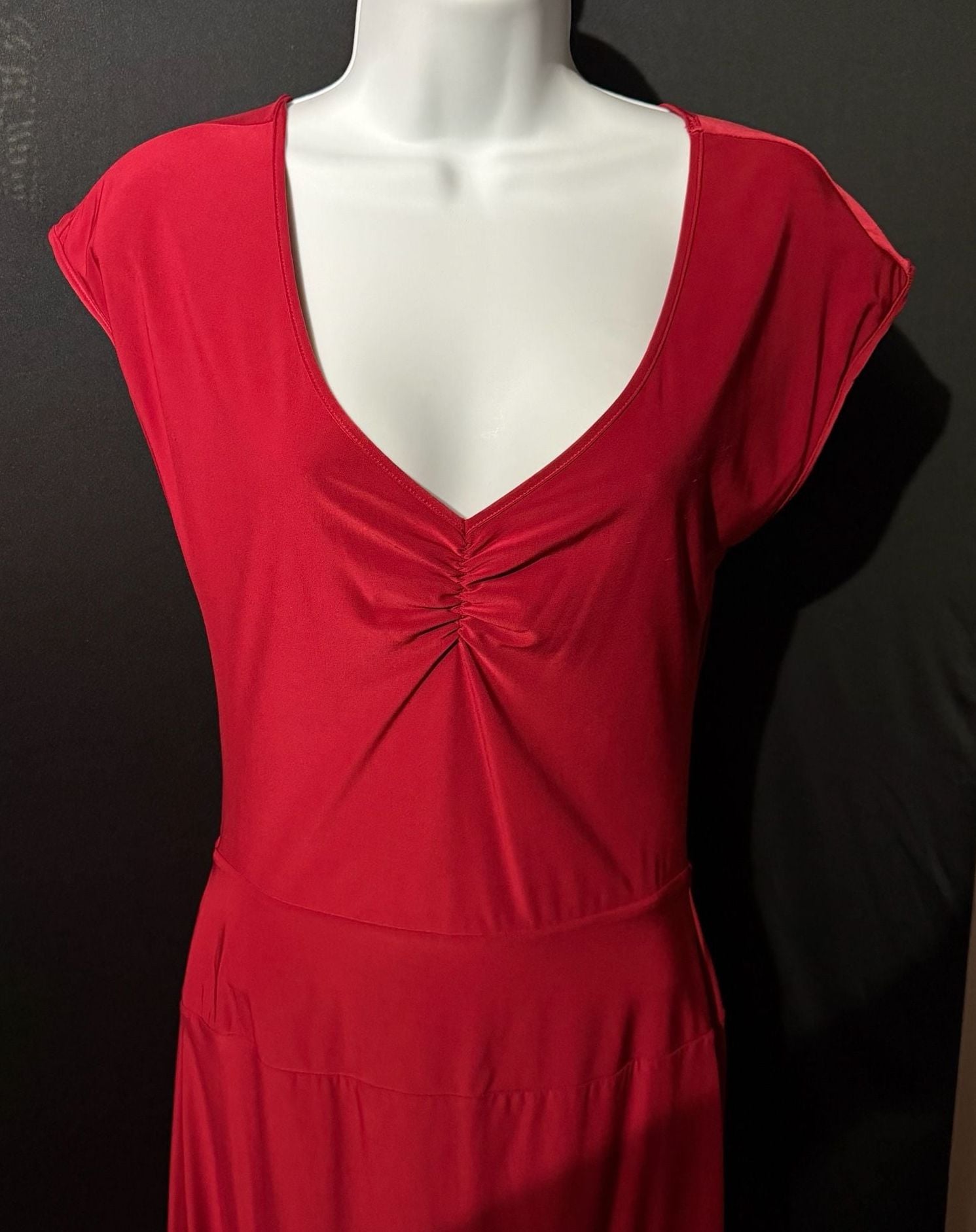 Express Red Cutout Knit Cap Sleeve Dress with Ruched V-Neck 3