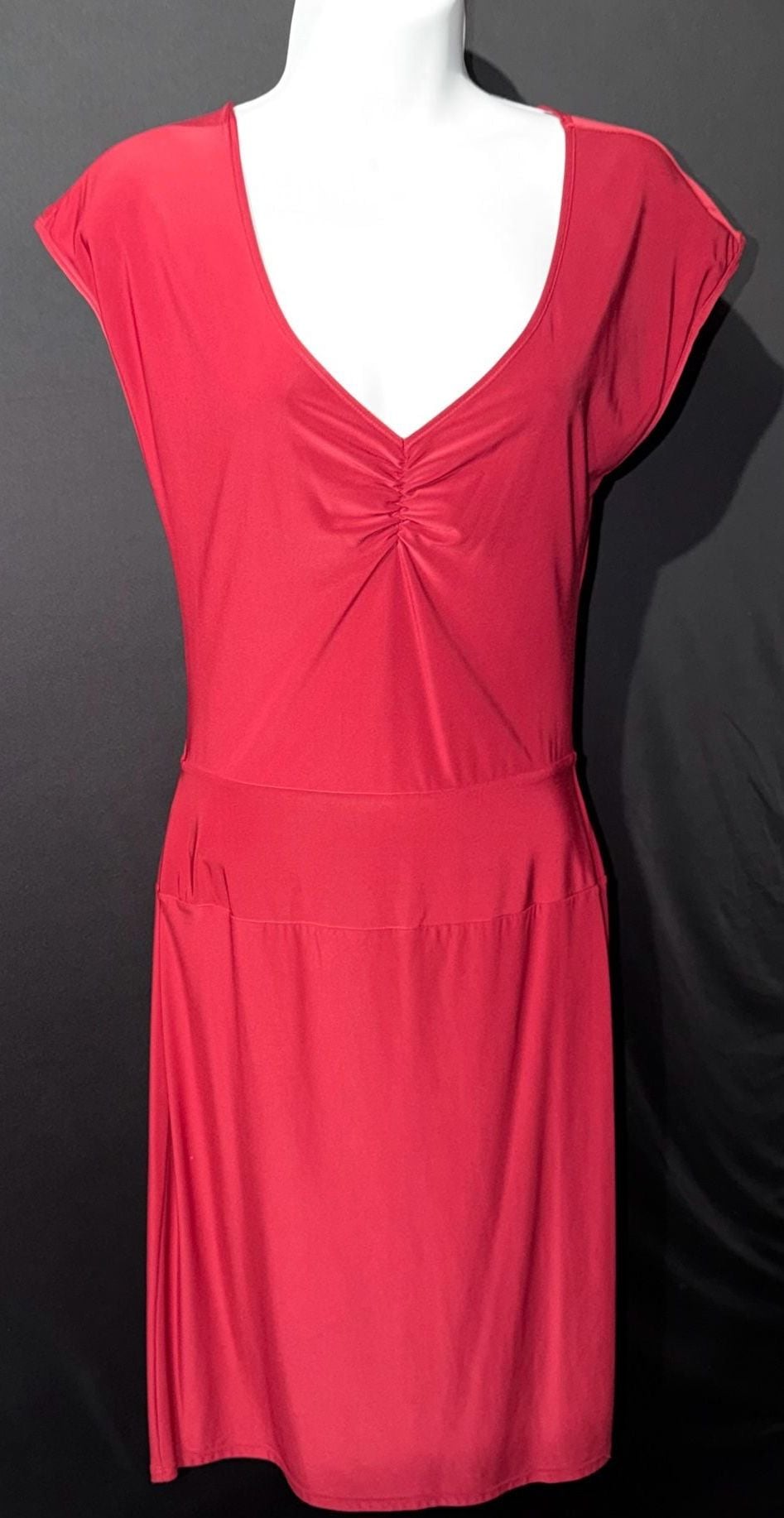Express Red Cutout Knit Cap Sleeve Dress with Ruched V-Neck 4