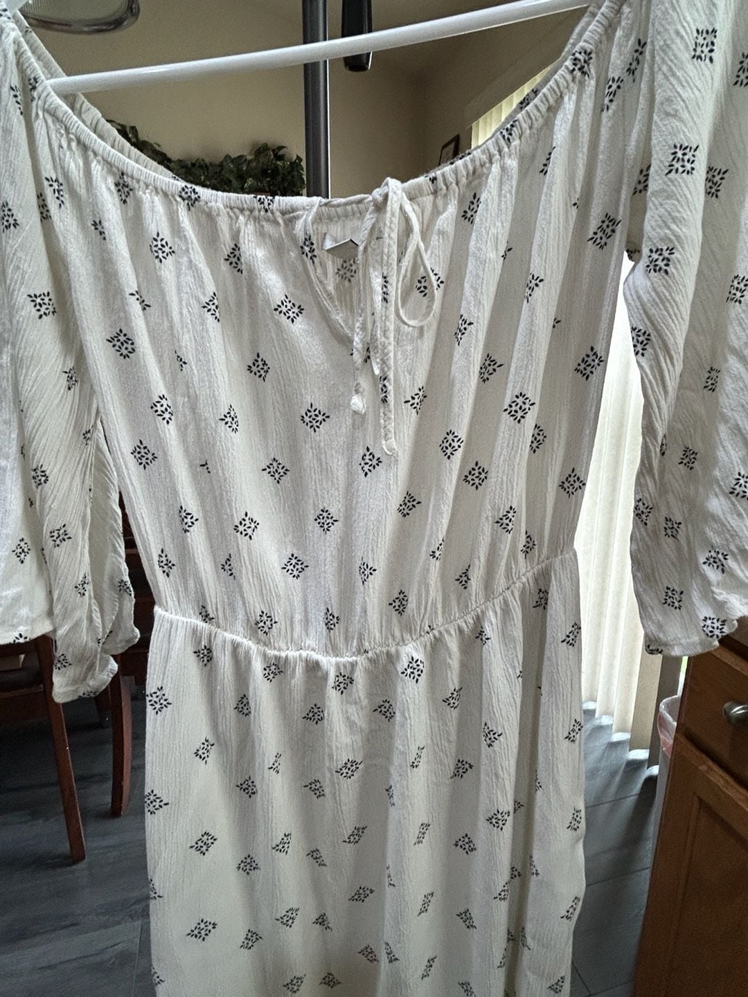 Amuse Society Cruz Ivory Print Off-the-Shoulder Gauzy Midi Dress Womens Small 5