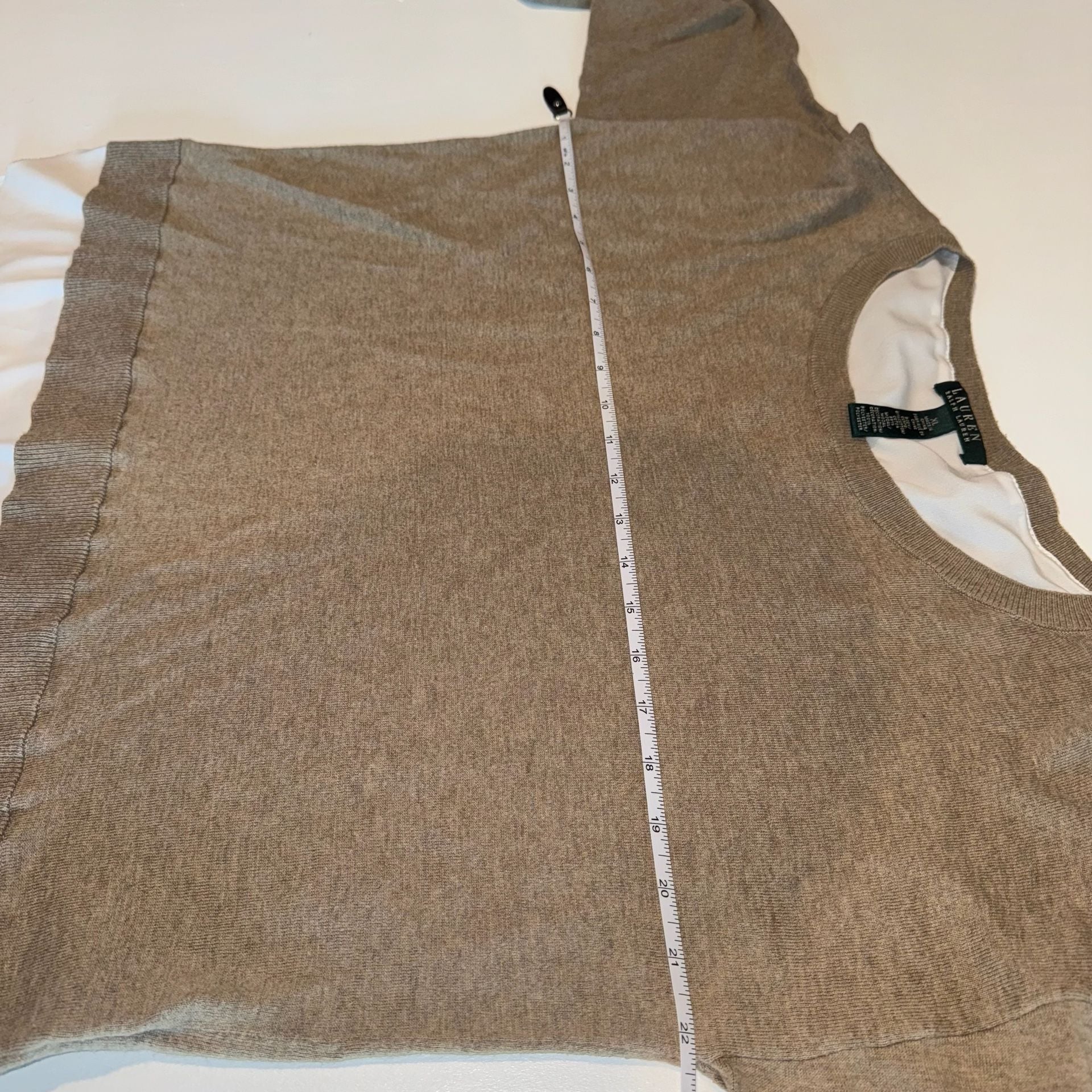 LAUREN Ralph Lauren Brown & White Layered Look Knit Shirttail Hem Sweater XL 9