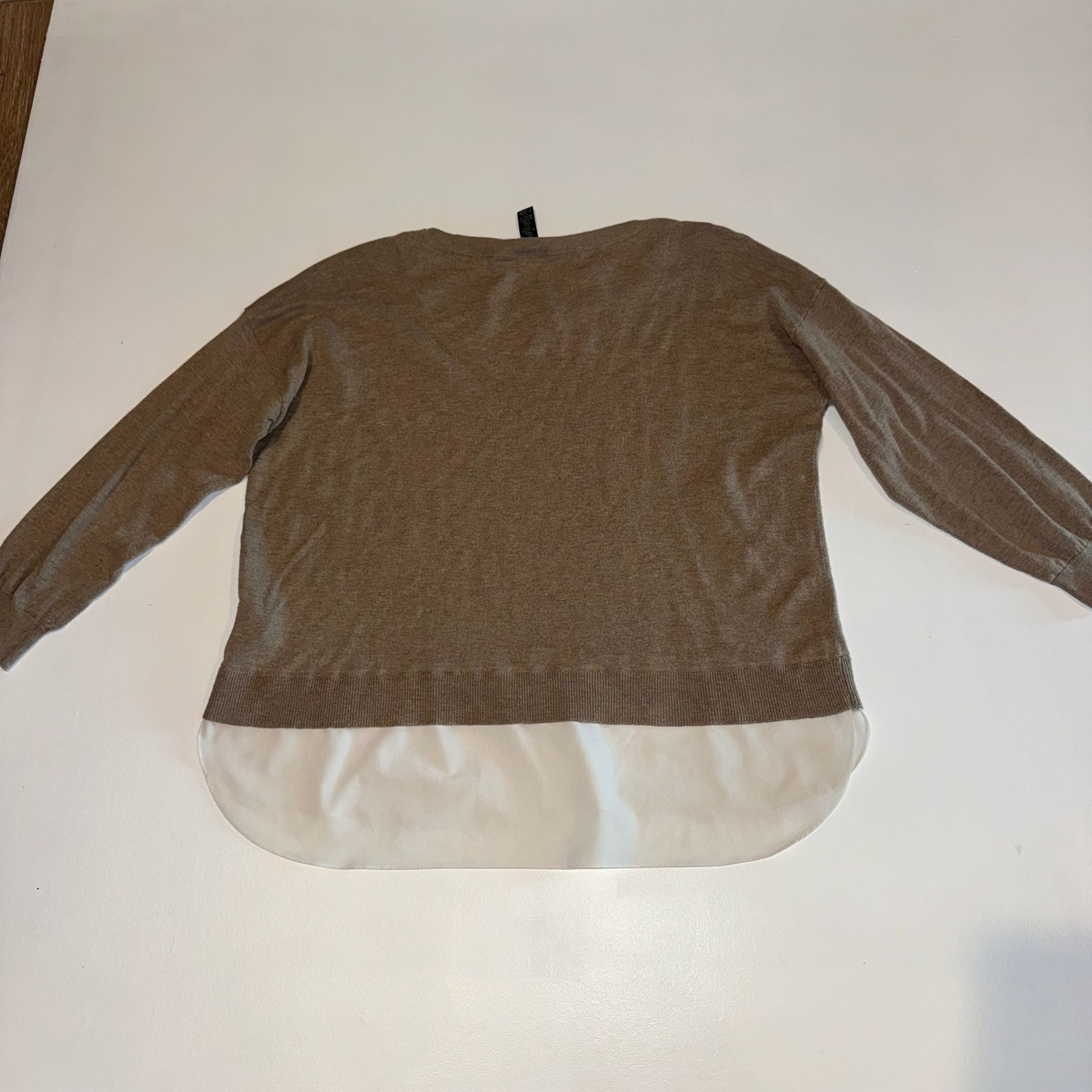 LAUREN Ralph Lauren Brown & White Layered Look Knit Shirttail Hem Sweater XL 13
