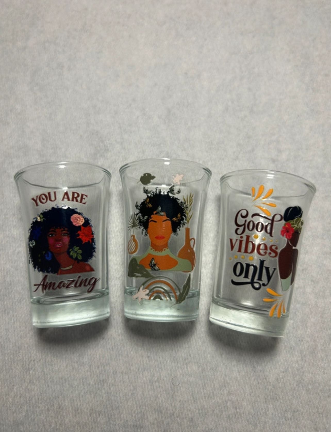 Black Woman Art Inspirational Quotes Glass Shot Glasses Set of 3 1