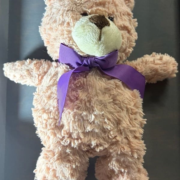Animal Adventure Pink/Blush Teddy Bear Plush Stuffed Animal with Purple Bow 2017