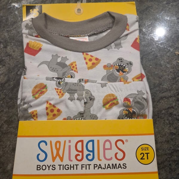 Swiggles Boys Tight Fit Pajamas Dinosaur Fast Food Pizza Burger Size 2T New