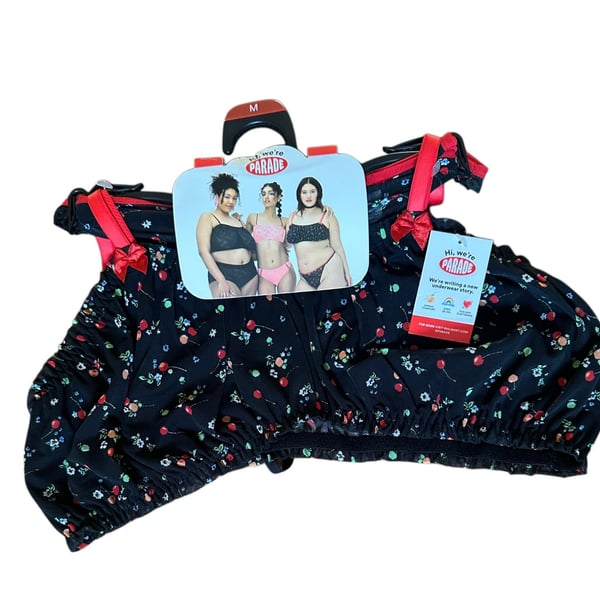 Parade Mesh Micro Bra and Thong Set Black Cherry Floral Print