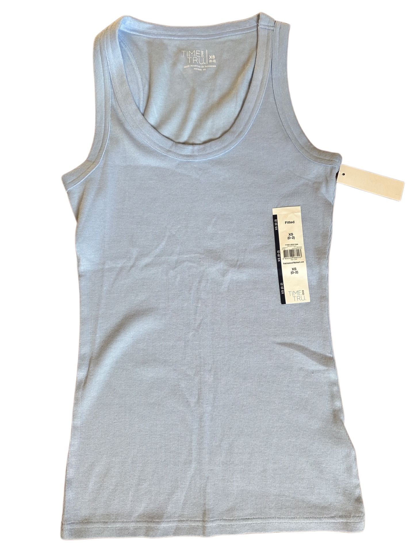 Time and Tru Womens Fitted Rib U Neck Tank Top Polished Blue Size XS (0-2) 2
