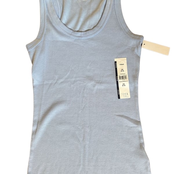 Time and Tru Womens Fitted Rib U Neck Tank Top Polished Blue Size XS (0-2)
