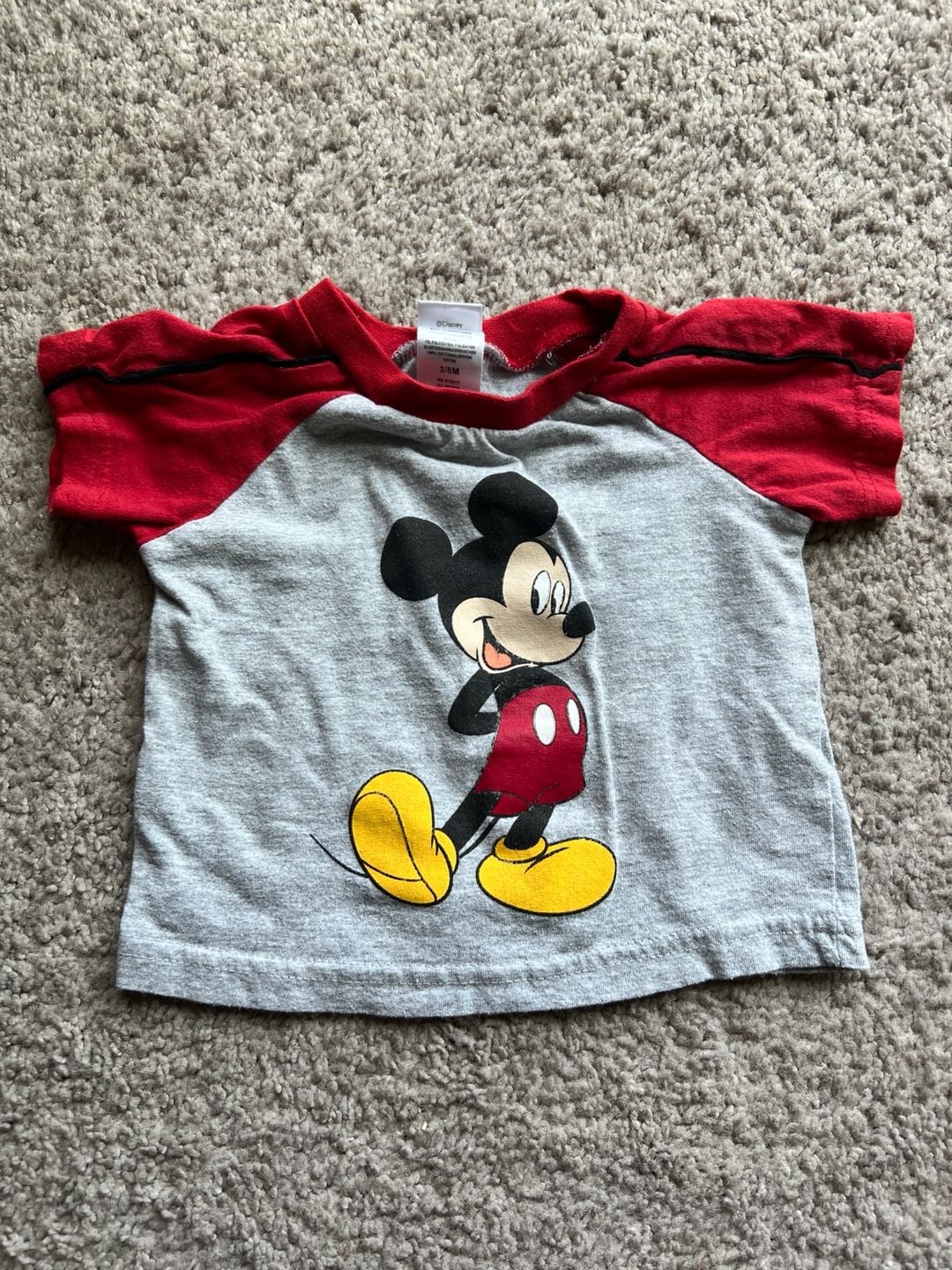 (#12). Disney Mickey Mouse Infant Baby Raglan T-Shirt Gray Red 3/6M 1