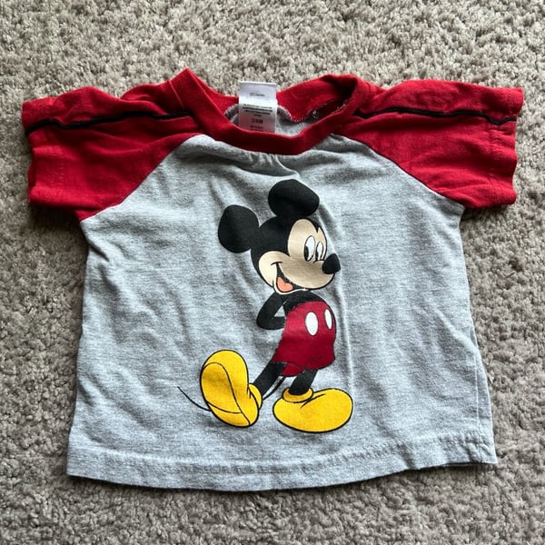 (#12).   Disney Mickey Mouse Infant Baby Raglan T-Shirt Gray Red 3/6M