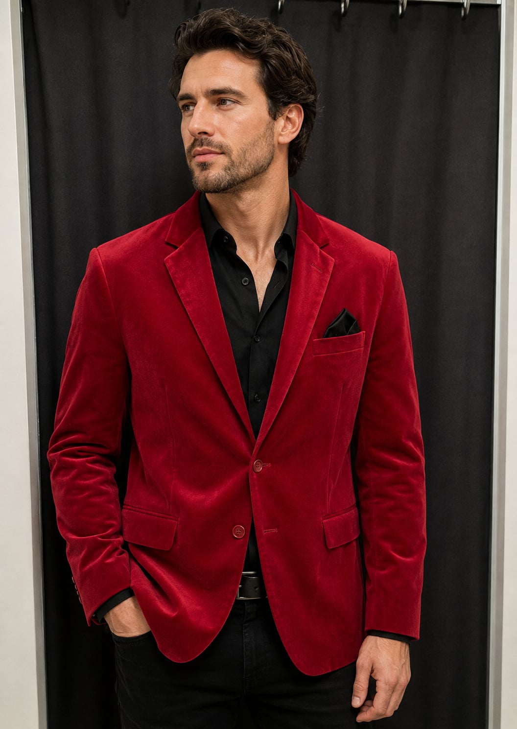 Linea Uomo Men's Red Velvet Two-Button Blazer Jacket Size 54 Regular 2