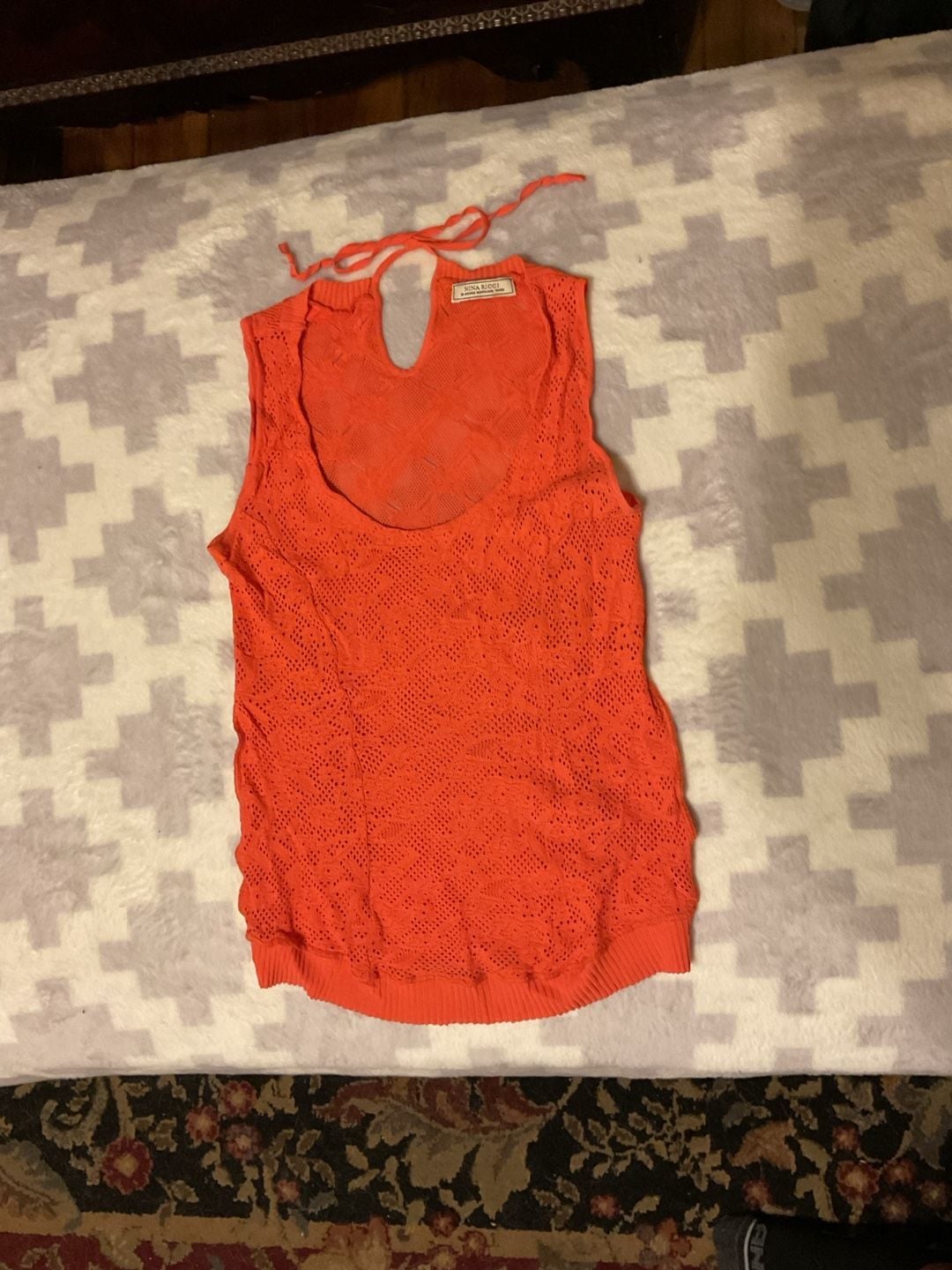 Nina Ricci Orange Crochet Knit Halter Top 2