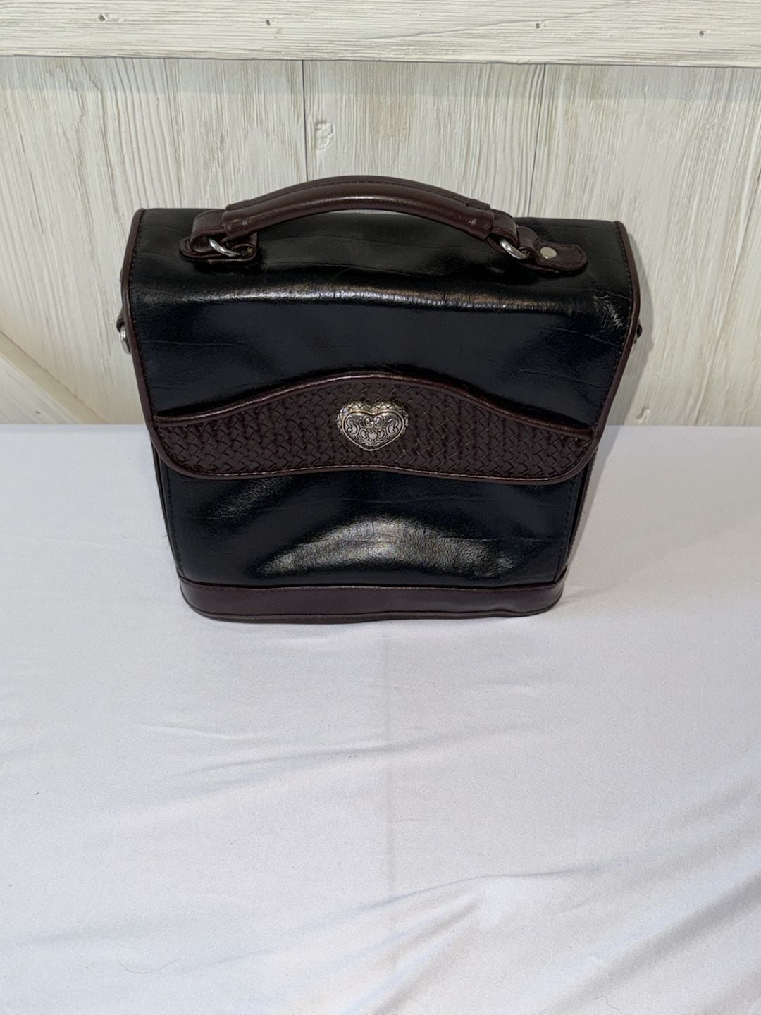 Brighton Kiana Handbag Black and Brown Croc Embossed Leather Crossbody Purse. Check description 2