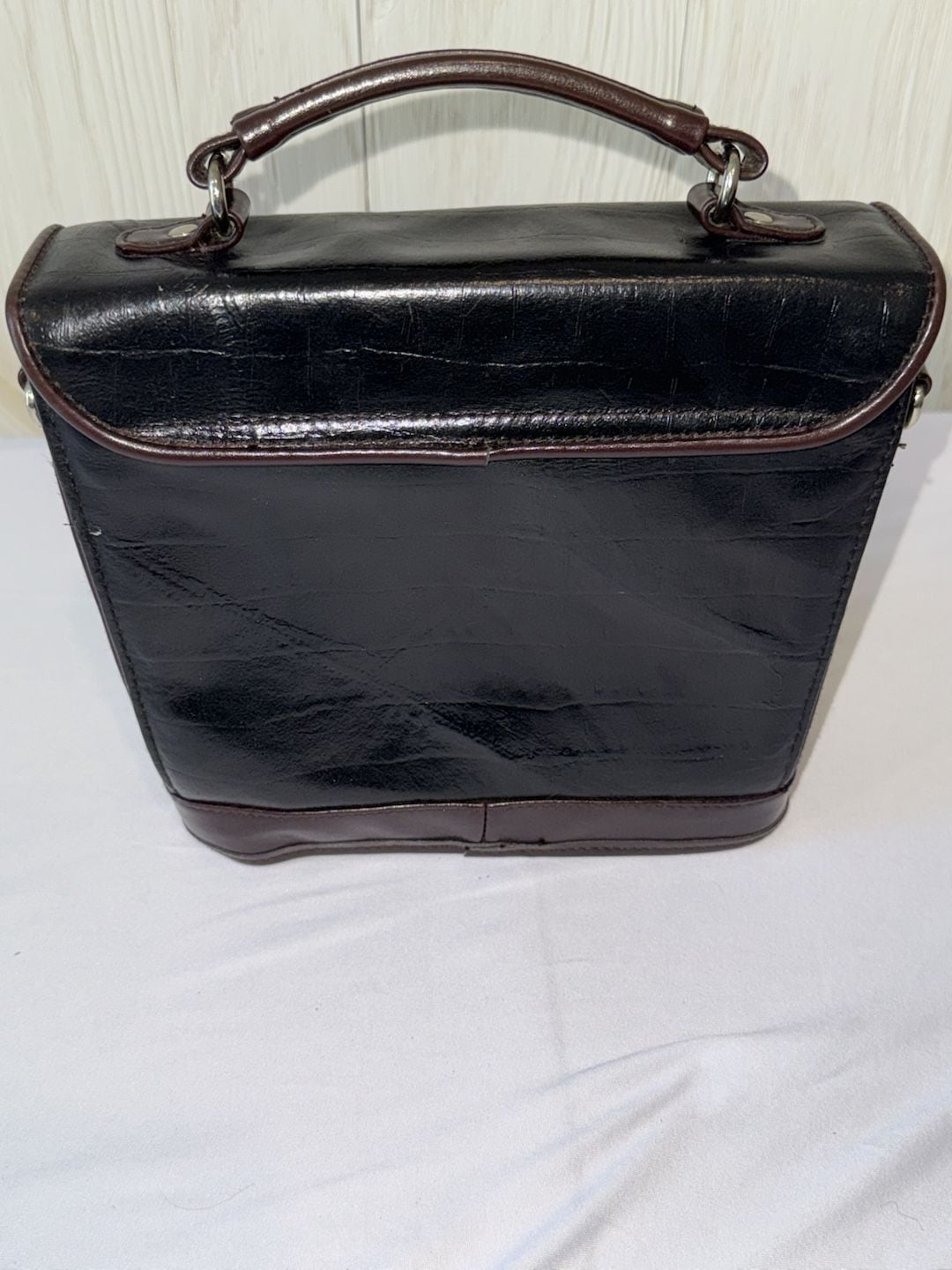 Brighton Kiana Handbag Black and Brown Croc Embossed Leather Crossbody Purse. Check description 4