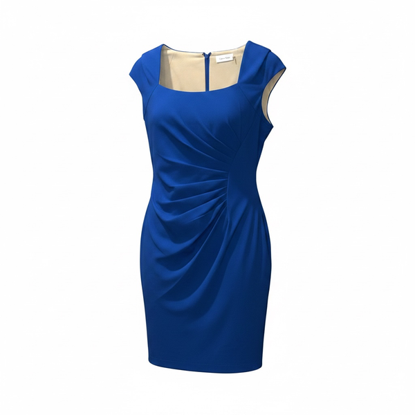 Calvin Klein Royal Blue Cap Sleeve Ruched Sheath Dress Size 12