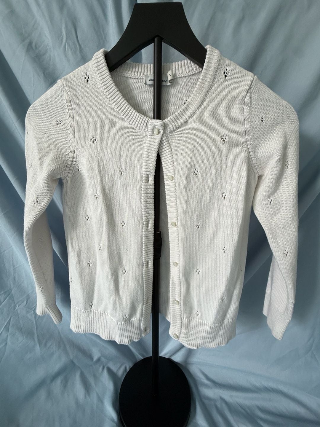 Vineyard Vines Girl’s Pointelle Knit Crewneck Cardigan Sweater Size Small Cream White 2