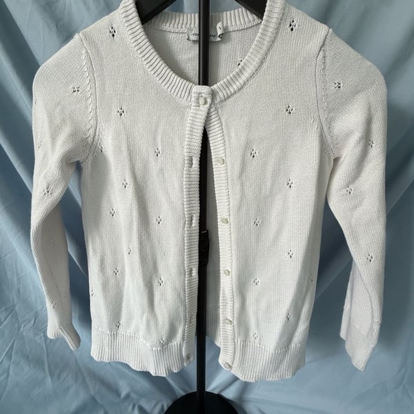 Vineyard Vines Girl’s Pointelle Knit Crewneck Cardigan Sweater Size Small Cream White