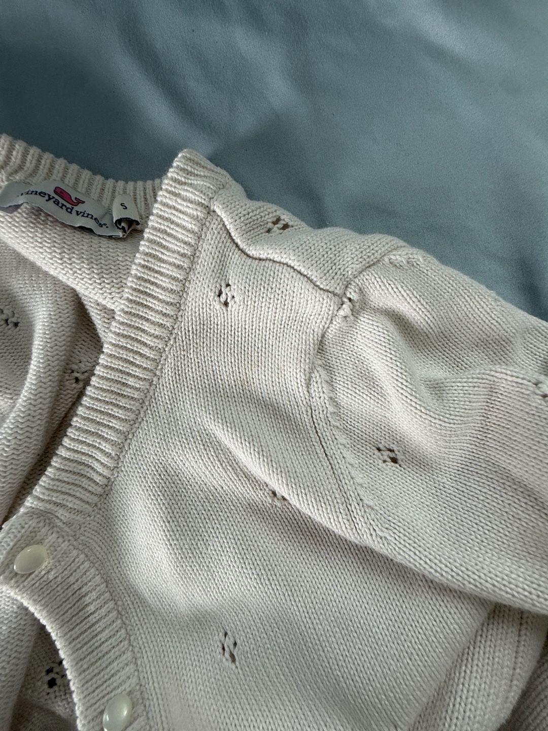 Vineyard Vines Girl’s Pointelle Knit Crewneck Cardigan Sweater Size Small Cream White 5