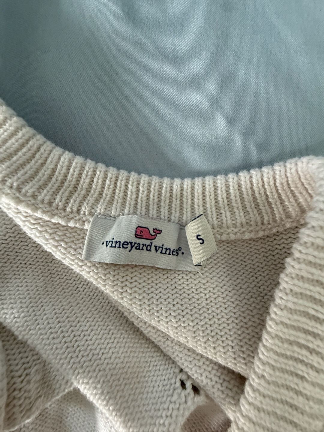 Vineyard Vines Girl’s Pointelle Knit Crewneck Cardigan Sweater Size Small Cream White 6
