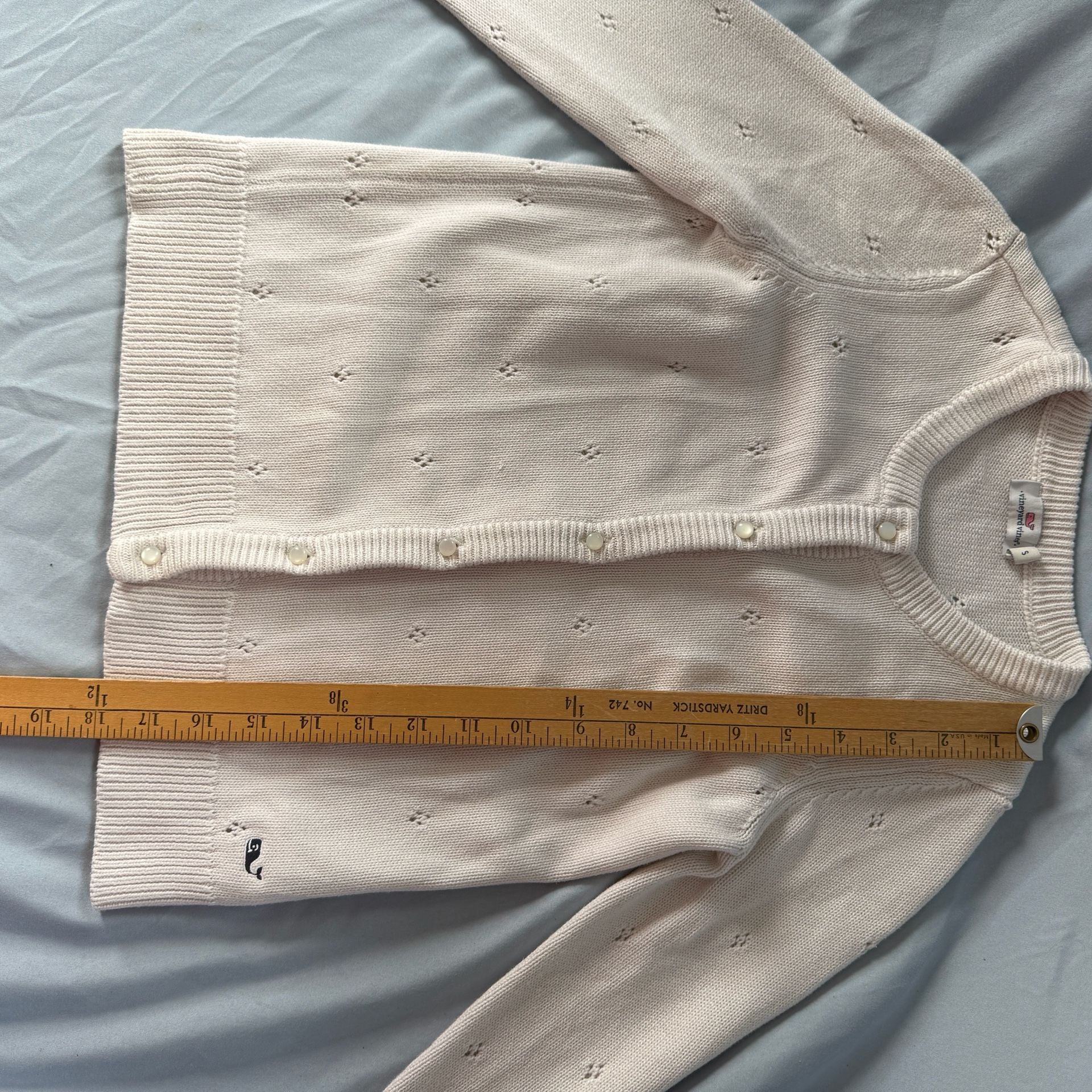 Vineyard Vines Girl’s Pointelle Knit Crewneck Cardigan Sweater Size Small Cream White 10