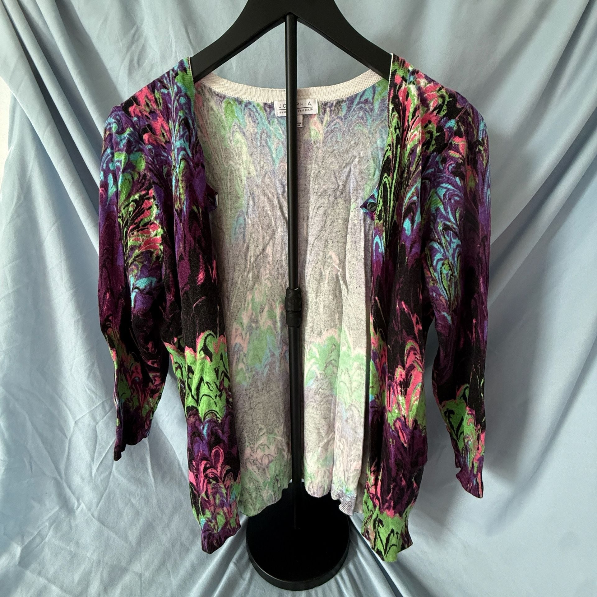 Joseph A. Multicolor Marbled Abstract Print Button-Front Cardigan Sweater Size L 2