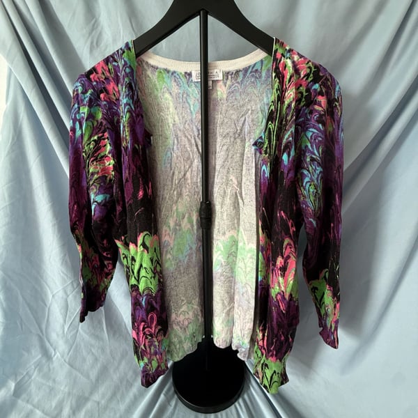 Joseph A. Multicolor Marbled Abstract Print Button-Front Cardigan Sweater Size L