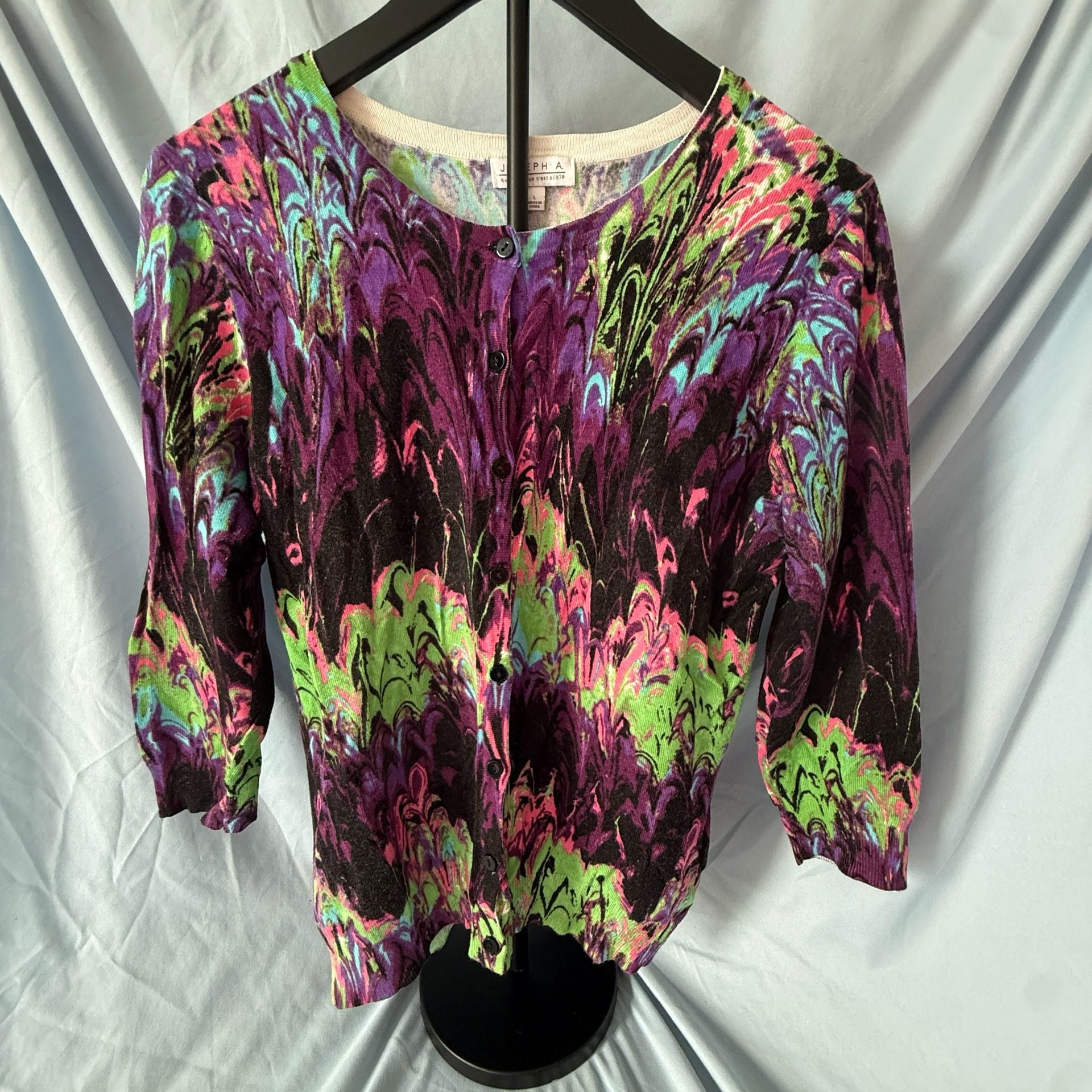 Joseph A. Multicolor Marbled Abstract Print Button-Front Cardigan Sweater Size L 3
