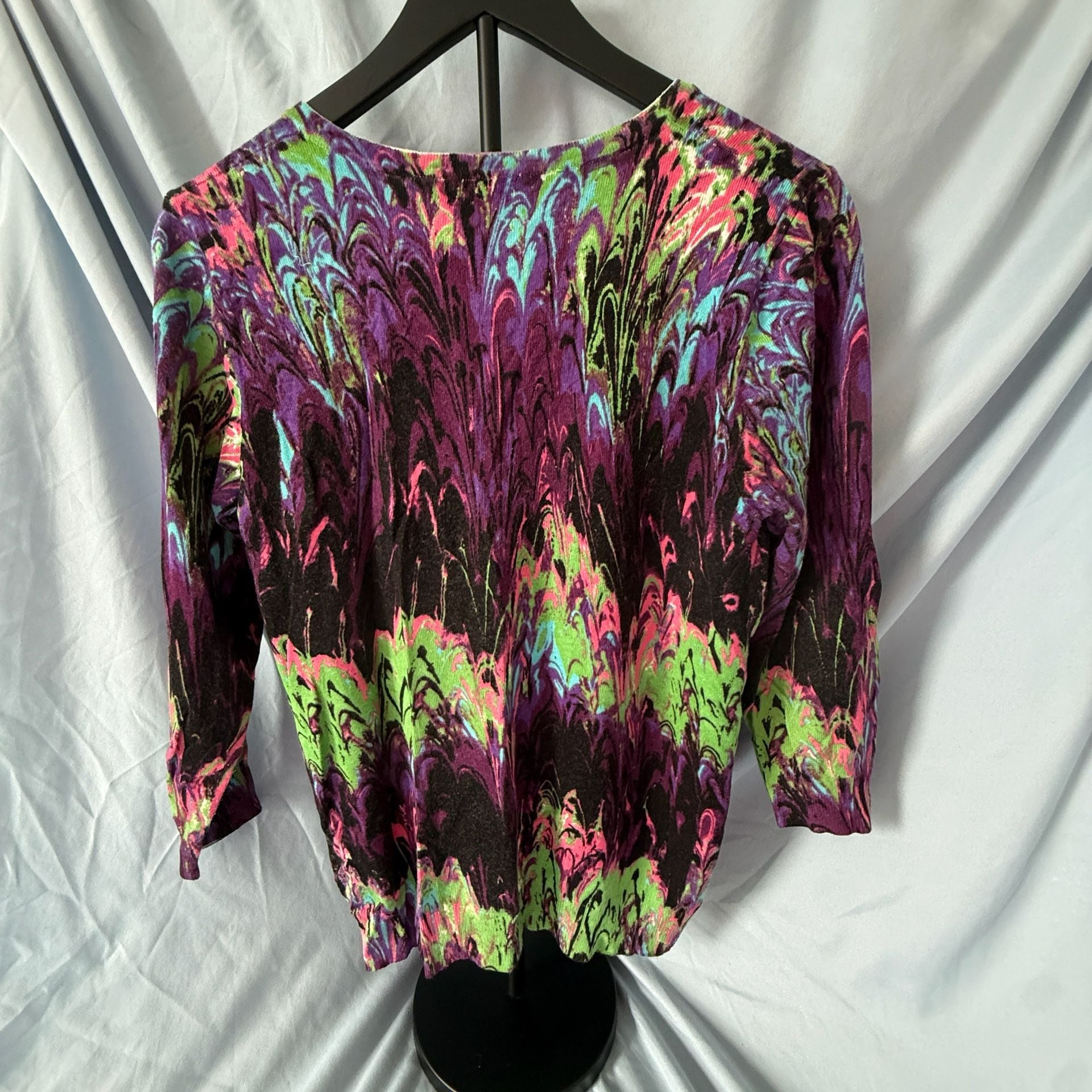Joseph A. Multicolor Marbled Abstract Print Button-Front Cardigan Sweater Size L 4