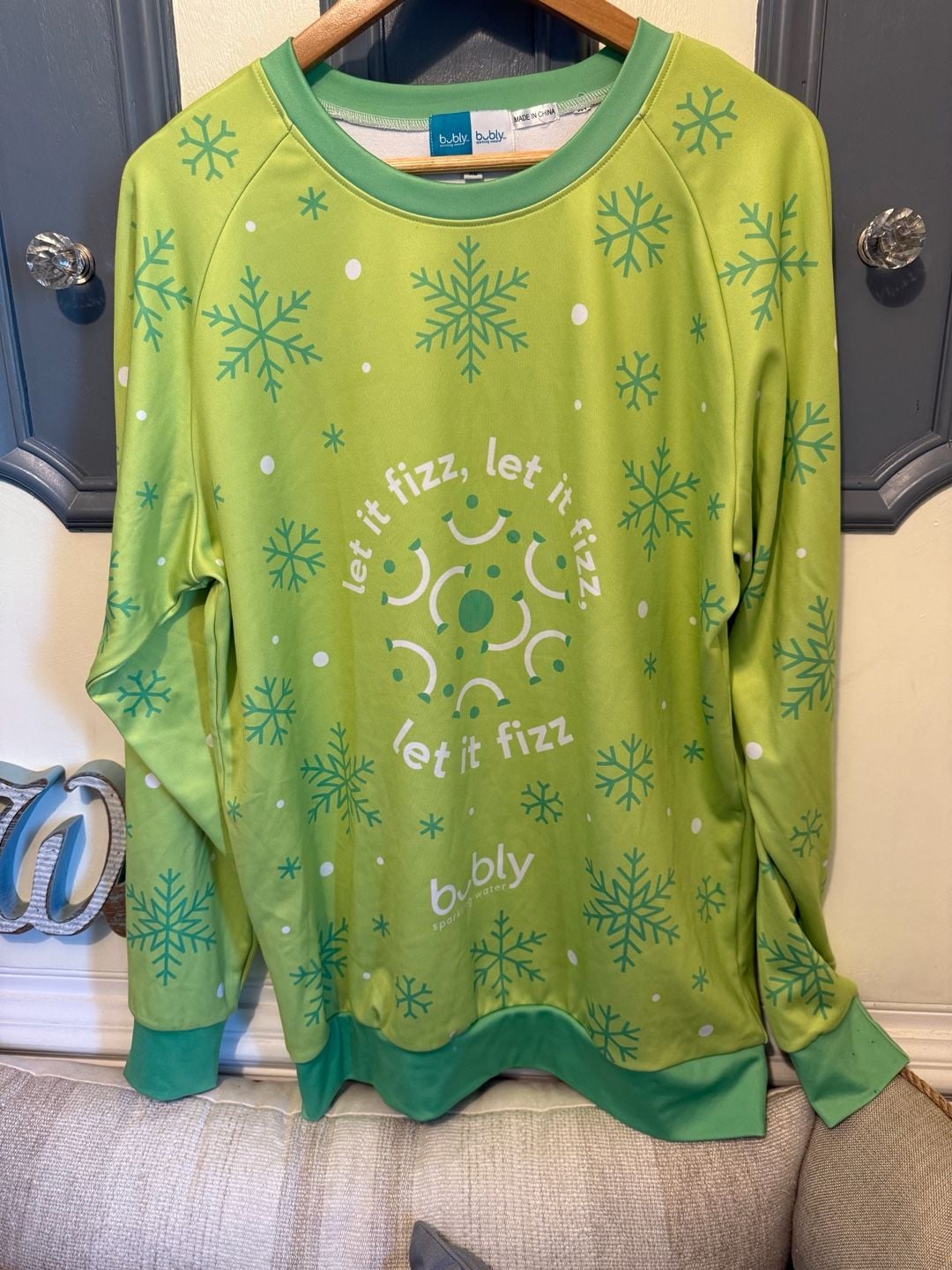 Bubly Sparkling Water Let It Fizz Snowflake Christmas Pullover Sweatshirt 2