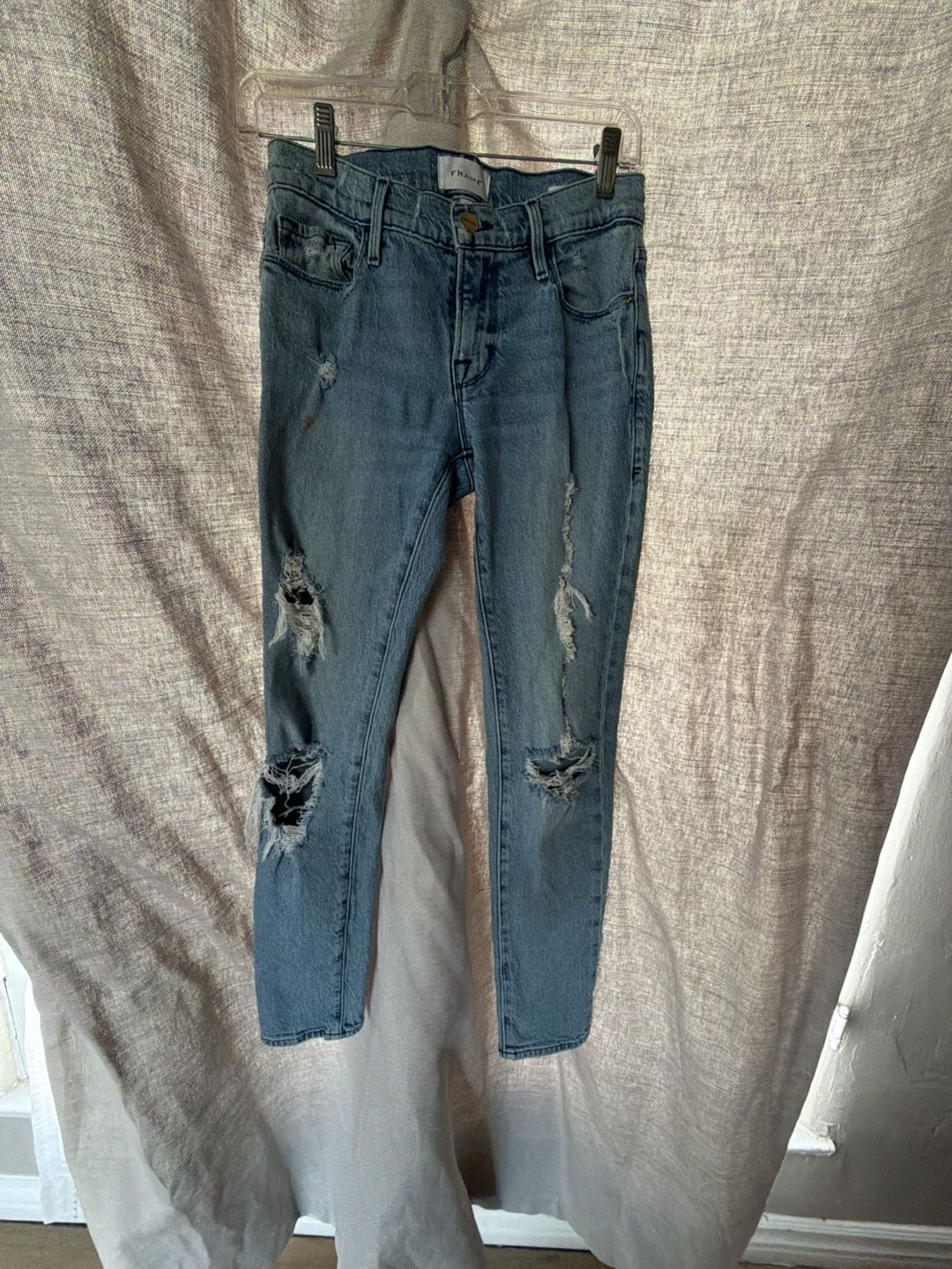 FRAME Distressed Light Wash Skinny Jeans Size 24 2