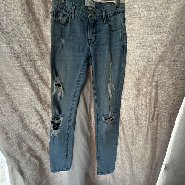 FRAME Distressed Light Wash Skinny Jeans Size 24