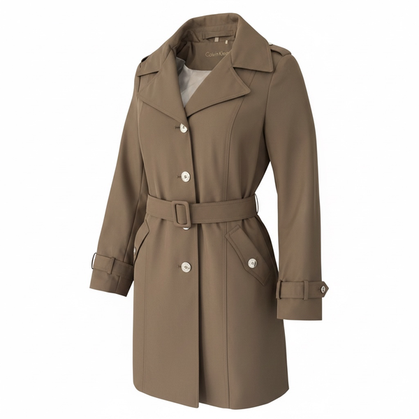 Calvin Klein Womens Mocha Brown Belted Trench Coat