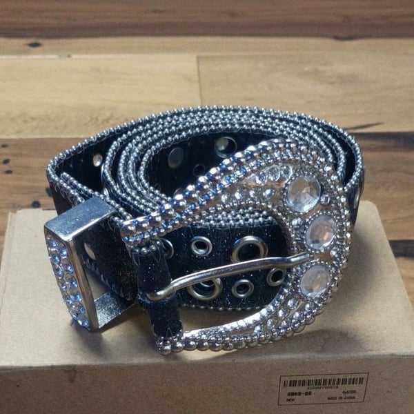 Maikun Mens and Womens Rhinestone Belt Western Crystal Diamond Shinning Black Belt
