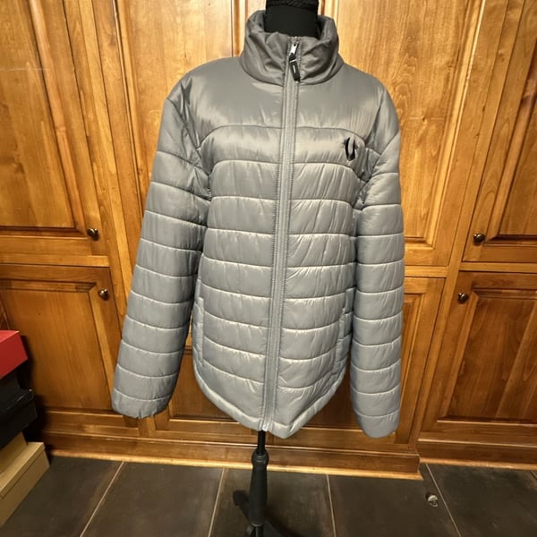 True Religion Mens Grey Full Zip Puffer Jacket Size L