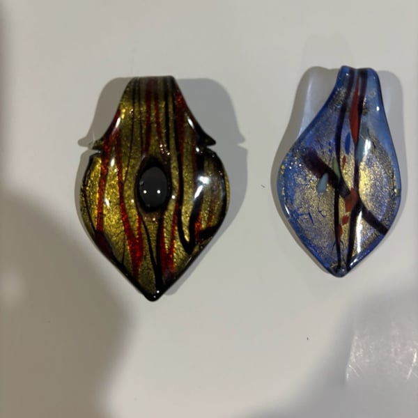 Set of 2 Handmade Murano Style Dichroic Art Glass Pendants