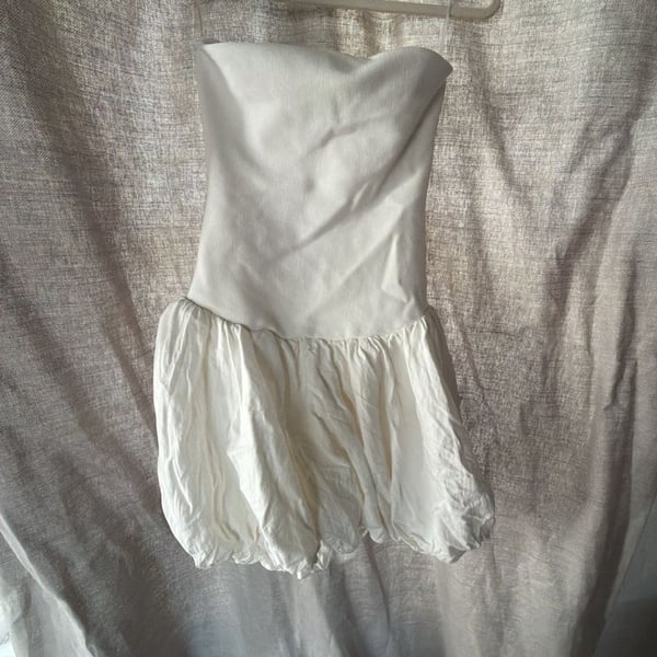 Simkhai Juni Bubble-Hem Strapless Corset Mini Dress White Size S